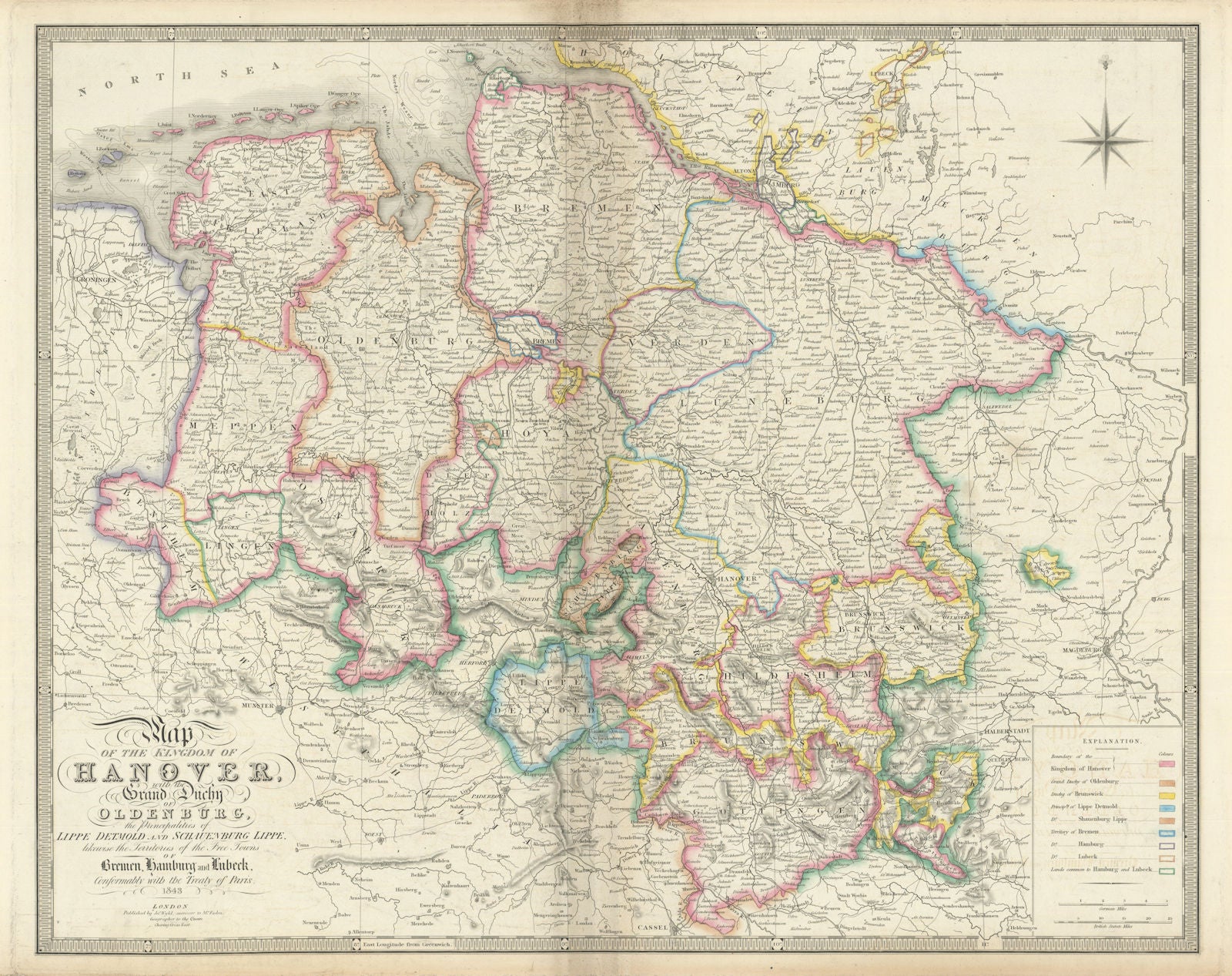 Map of the Kingdom of Hanover with the Grand Duchy of Oldenburg… Wyld 1843